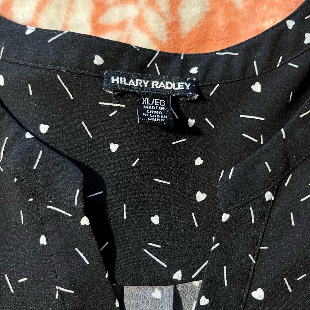 Hilary Radley Black Top with White Heart Design
